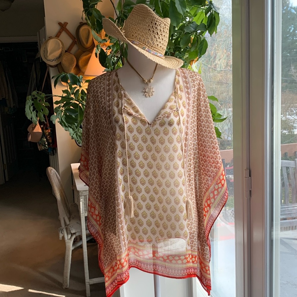 Rose & Olive Poncho Swim Cover Up Blouse Sz L